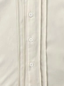 SHEIN Áo sơ mi dệt kim tay ngắn, xếp ly, cài một hàng khuy, dành cho bé trai tuổi teen - Màu be - Xem 5