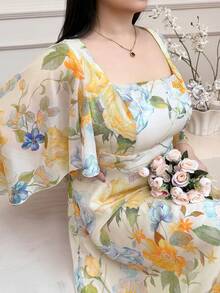 SHEIN CURVE+ Plus Size Elegant Floral Print Long Dress - Multicolor - View 6