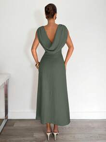 Siren Gaze Vestido con cintura plisada para mujer, vestido con escote pronunciado y espalda descubierta, vestido de oficina elegante y sexy, vestido de vacaciones, único y de moda, para oficina, elegante, sexy, vacaciones, playa, Hawái, temporada de bodas, vestido de graduación, vestido de gala formal para mujer, vestido de cóctel para mujer, cuello drapeado, vestido de cumpleaños para mujer, vestido de novia para mujer, vestido espalda descubierta - Verde - Ver 2
