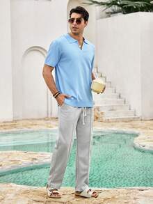Mercer Haus Men Solid Short Sleeve Knit Top - Baby Blue - View 3
