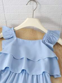 Genkimix Kids Girls (Small) Ruffle Layered Casual Long Pants, Suitable For Vacation, Summer - Blue - View 3