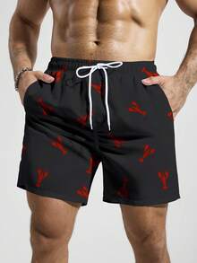 Surfspeed Men's Summer Vacation Crayfish Print Drawstring Waist Beach Shorts Holiday / Vacation / Beach / Hawaii / Tropical / Swim /  Bathing - Black - View 1