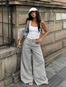 Pantalones de mujer de rayas tejidas en gris - Rosa Pálido - Ver 7