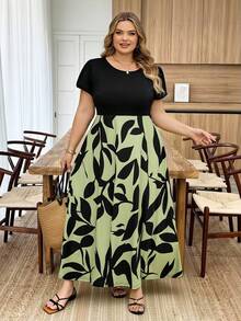 SHEIN CURVE+ Kích cỡ US22 (dành cho người có thân hình đầy đặn) Lễ hội âm nhạc, Kỳ nghỉ bên bờ biển, Phong cách Bohemia Đầm chữ A co giãn ôm sát in hoa mùa hè Kỳ nghỉ Boho - Nhiều màu - Xem 8