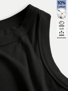 SHEIN BASICS 女款素色圓領短袖貼身優雅洋裝夏季女裝套裝 - 黑色 - 查看 7