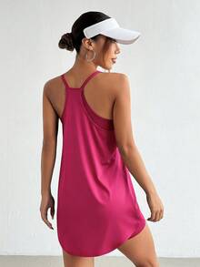 SHEIN Sports Summer Casual Solid Color 2 In 1 Dress With Pockets - Hot Pink - View 5