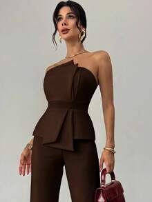 Firerie Bộ jumpsuit thanh lịch, tinh tế, tối giản, trang nhã, lãng mạn, thời trang và đa năng, phù hợp cho đi làm, dạo phố, nghỉ lễ, đám cưới, ngày Valentine và các buổi hẹn hò. - màu nâu - Xem 6