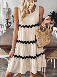 SHEIN Women's Casual Vacation & Commute Loose Sleeveless Colorblock Wave Knit Dress, Summer - Apricot - View 2