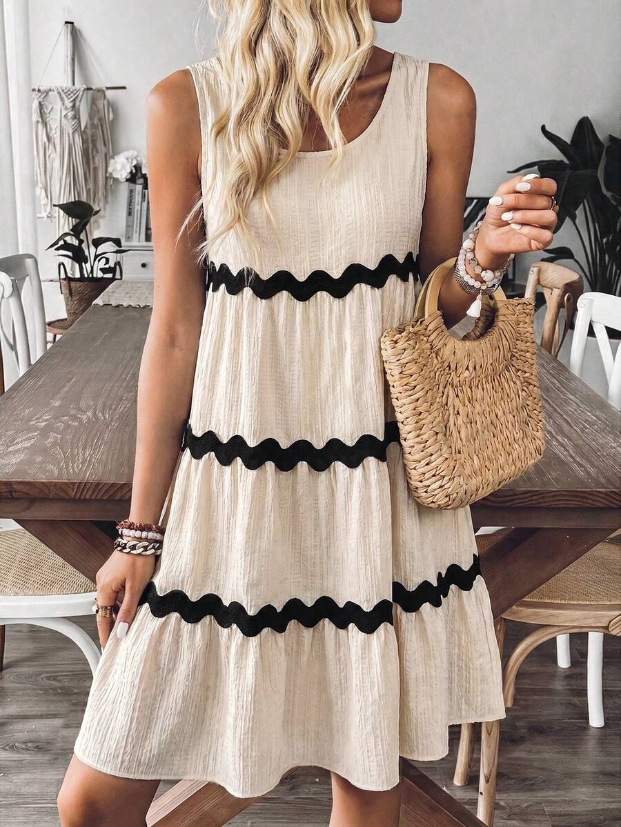 SHEIN Women's Casual Vacation & Commute Loose Sleeveless Colorblock Wave Knit Dress, Summer