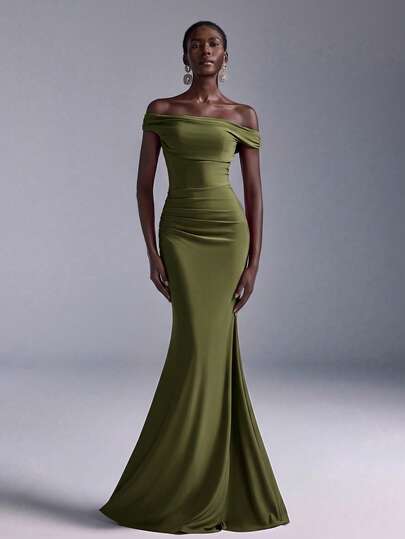 Elitara Elegant Ruched One-Shoulder Mermaid Dress, Suitable For Weddings, Parties, Vacations, Prom, Bridesmaid (Adult)