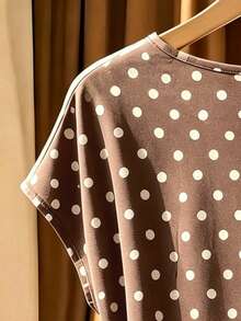 SHEIN Franclia Áo kiểu nữ thời trang, thanh lịch, in họa tiết, cổ tròn, bèo nhún, thắt nơ phía trước, hàng mới về, kiểu dáng thường ngày, phù hợp cho mùa xuân/hè. - màu nâu - Xem 4