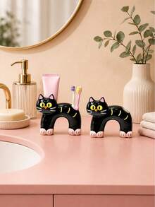 Joivida 1Pc Ceramic Toothbrush Holder, Black Cat Cartoon Toothbrush Holder, High Aesthetic Storage Rack For Bathroom, Ideal As Toothpaste And Washing Storage Base For Couples And Home Use - Multicolor - View 11