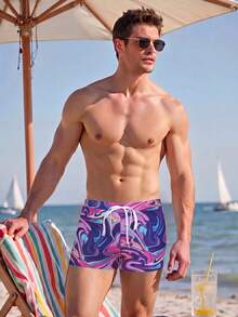 Manfinity Swimmode Quần bơi nam họa tiết vân đá, cạp chun, nhiều màu sắc, đa năng, thích hợp đi biển. - Màu tím - Xem 4