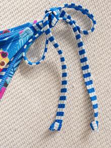 BABY SHARK X SHEIN Bộ bikini hai mảnh in họa tiết dễ thương thời trang - Màu xanh lam - Xem 4