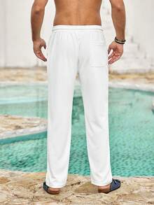 Mercer Haus Men's Drawstring Waist Straight Leg Pants, Autumn - White - View 2