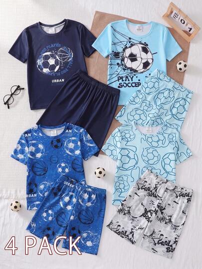 2pcs/Set Boys' Video Game Graphic Round Neck Knit Short Sleeve Top And Shorts Pajama Set, Soft & Breathable Material Suitable For Summer Wear