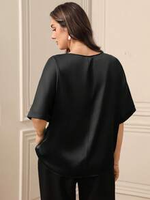 Miaspire Áo thun cổ tròn vải pique cỡ lớn dành cho nữ - màu đen - Xem 3