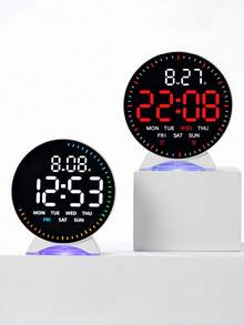 Reloj despertador digital LED redondo con luz nocturna RGB, doble alarma, pantalla de fecha y semana, brillo ajustable, reloj de escritorio moderno para dormitorio, oficina y decoración del hogar - Multicolor - Ver 6