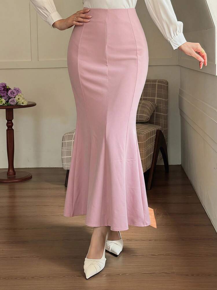 Women's Elegant Elegant Daily Commute Minimalist Solid Color Fishtail Hem Fitted Skirt