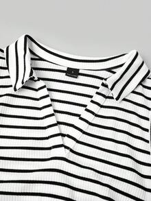 Slaydiva Black & White Striped Polo Neck Ruched Waist Basic Camisole, Suitable For Spring & Summer,Summer Top - Multicolor - View 4