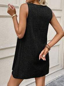 EMERY ROSE EMERY ROSE Vestido vaquero de mujer de unicolor, cuello en U, sin mangas, suelto, para verano - Negro - View 2