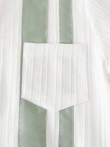 SHEIN Tween Boy Textured Striped Contrast Pocket Zip Front Long Sleeve Jacket - White - View 4