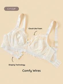 Bralution 1 pezzo Reggiseno in pizzo e rete con ferretto, taglie comode - Bianco - Visualizzare 4