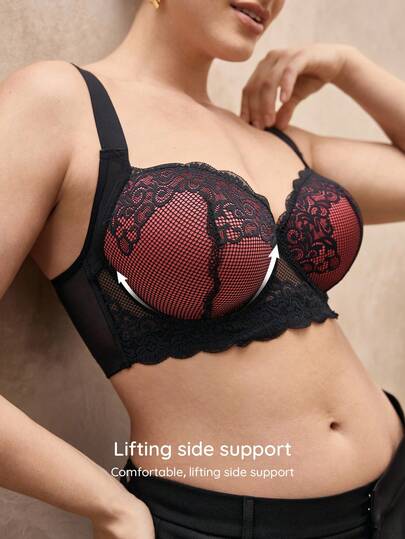 Bralution 1pc Plus Size Lace Comfortable Seamless Supportive Underwire Bra