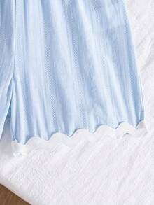 Elladie kids Setelan Kaos Tanpa Lengan dengan Hem Kontras Berbahan Kain Bertekstur untuk Anak Perempuan - Baby Blue - View 4