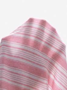 SHEIN Tween Girl Round Neck Short Sleeve Striped Ruffle Sleeve T-Shirt And Striped Shorts 2-Piece Set - Pink - View 8