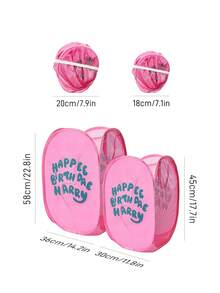 HARRY POTTER X SHEIN Polyester Fiber Foldable Storage Basket - Pop-Up Portable Storage Basket, Household Multi-Functional Storage Box, Suitable For Clothing, Toys, Sundries Sorting, Light, Durable And Easy To Clean, Suitable For Bedrooms, Living Rooms, Bathrooms, Dormitories, Travel Use, With Handle Can Be Hung Storage, Cartoon Pattern Design Fashion - Pink - View 3