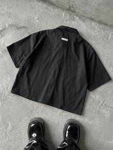 NEON BLANC 100% Cotton Twill Cross Embroidered Short Sleeve Shirt - Black - View 2