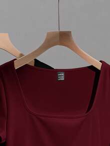 SHEIN EZwear 2件/套 女士方领短袖休闲修身性感T恤，适合秋冬季街头服饰 - 彩色 - 查看 7