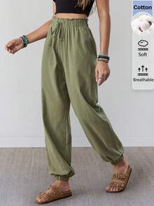 Wildy Sage Green Women's Casual Autumn Pants, Soft Breathable Boho Western Country Concert, City Break Vacation Beach With Pockets - Green - View 4
