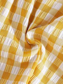 Souflis Souflis French Style New Embroidered Peter Pan Collar Plaid Casual Dress For Baby Girls - Yellow - View 8