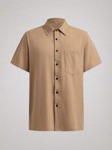 Officeau Men's Old Money Khaki Short Sleeve Shirt, For Business Casual/ Commuting, Gift For Father/ Husband - Khaki - View 1
