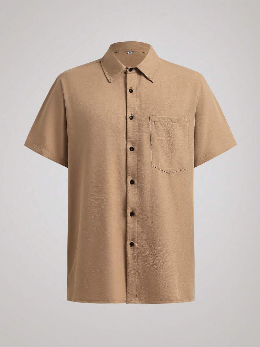 Officeau Men's Old Money Khaki Short Sleeve Shirt, For Business Casual/ Commuting, Gift For Father/ Husband - Khaki - View 1
