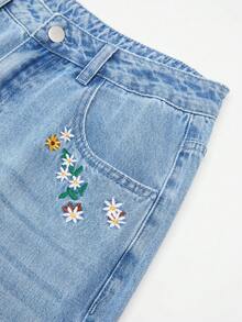 GlowEve Quần jean denim thêu hoa mùa hè dành cho nữ - Rửa nhẹ - Xem 7
