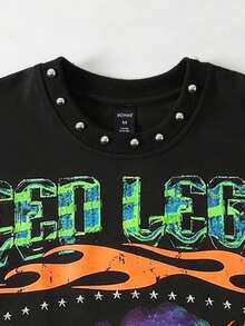 ROMWE MEN Street Life Men's Printed Rivet Loose Tank Top - Black - View 2
