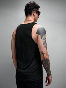 Zorclune Men Solid Ribbed Knit Tank Top - Black - View 2