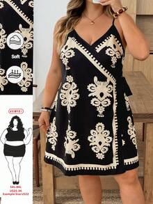 SHEIN CURVE+ Plus Size Women's Casual Sleeveless Dress, Minimalist & Fashionable, Suitable For Summer Wear, Can Be Worn As Beach Dress, Camisole Dress, Holiday Outfit, Bohemian Style, Music Festival - Black - View 1