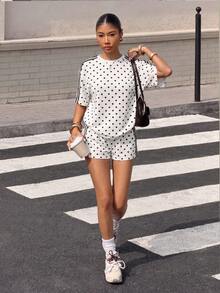 SHEIN Tween Girl Casual Simple Cartoon Pattern Short Sleeve & Shorts 2 Pieces Set Suitable For Summer - Multicolor - View 3