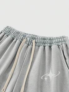 ROMWE MEN Street Life Men's Casual Star Print Drawstring Waist Shorts, Fashionable Street Style For Daily Commute, Summer - Grey - View 3