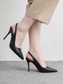 CUCCOO BIZCHIC Stilettos de punta fina, hebillas metálicas, tacones delgados para ir al trabajo, desplazamientos y citas - F54 lista uno negro - Ver 1
