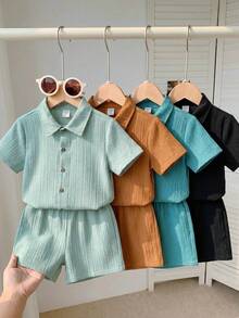 8pcs Boys Casual Elegant Sporty College Street Fashion Lovely Vacation Colorblock Polo Shirt & Shorts Set, Suitable For Casual Daily, Party, Travel, Gatherings, Spring/Summer - Multicolor - View 2