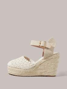 Styleloop Giày đế xuồng nữ bằng dây gai dầu, chất liệu đan từ rơm, màu be, kiểu dáng đơn giản, thích hợp cho đi chơi, nghỉ mát, hẹn hò hàng ngày, đi biển, du lịch biển, phong cách thường ngày. - Màu be - Xem 3