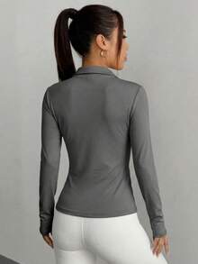 Sweatsuit Tight Front Closure Sleeve Long Neck High Neck - Gris obscuro - View 2