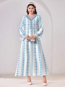 Al Najma 几何印花休闲端庄阿拉伯风格连衣裙 - 彩色 - 查看 1