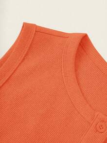 SHEIN BASICS Plus Size Solid Color Knit Fitted Tank Top Workwear Burnt Orange Summer Casual Modest Summer Tops - Orange - View 3