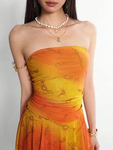 Rina Fox 女士渐变褶皱无肩带连衣裙 - 彩色 - 查看 8